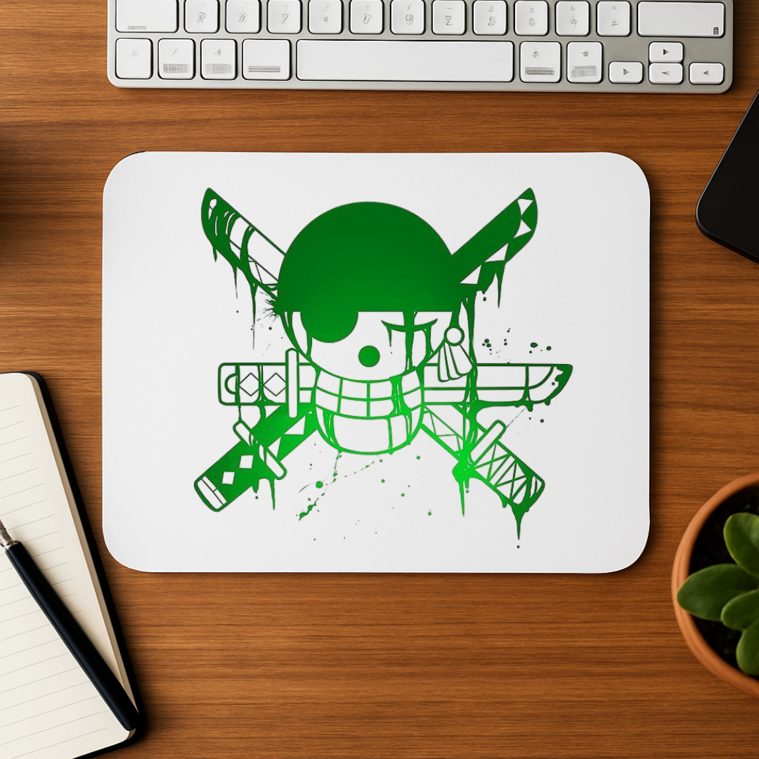 Mousepad morbido Zoro con superficie micro‑woven e base in gomma