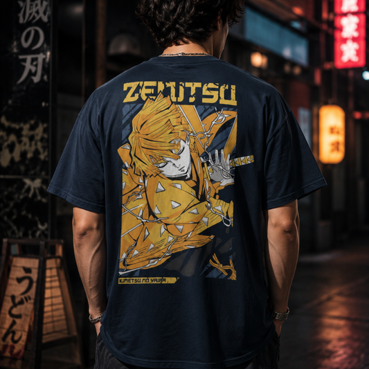 1- T-shirt anime Zenitsu – stampa fronte-retro, stile giapponese