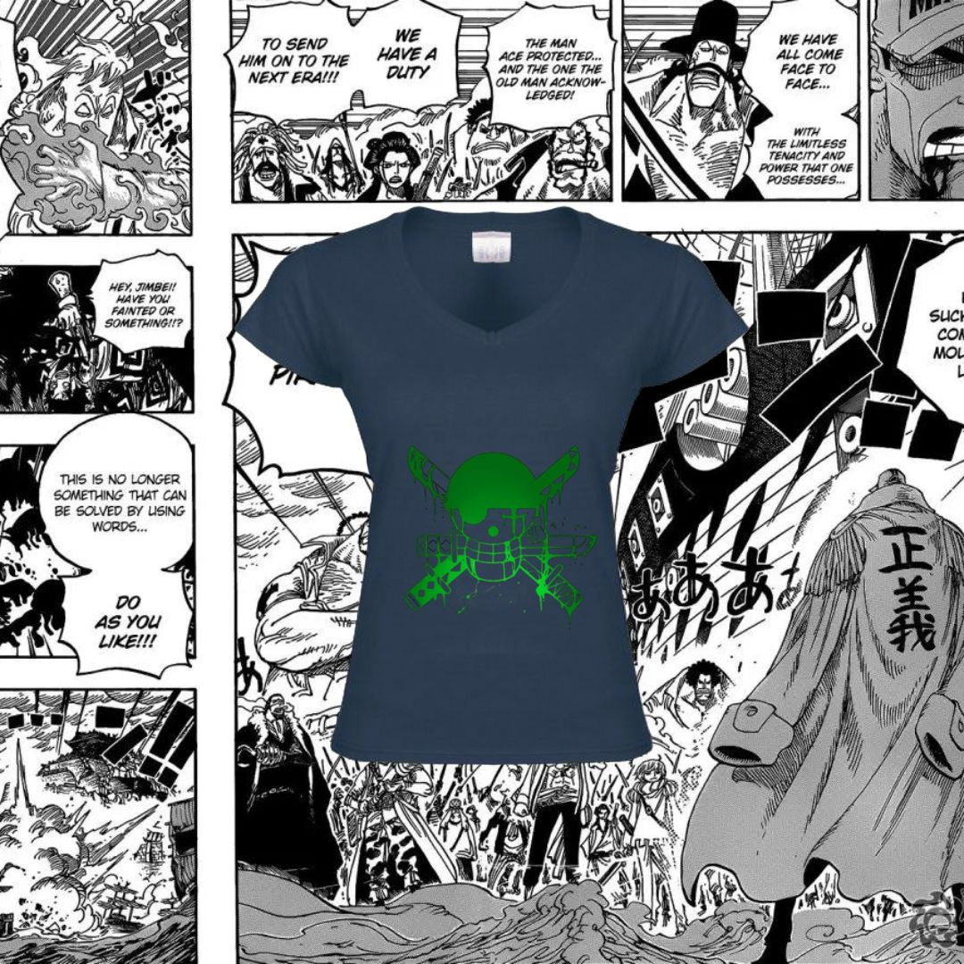 T-Shirt Donna Scollo V teschio Zoro