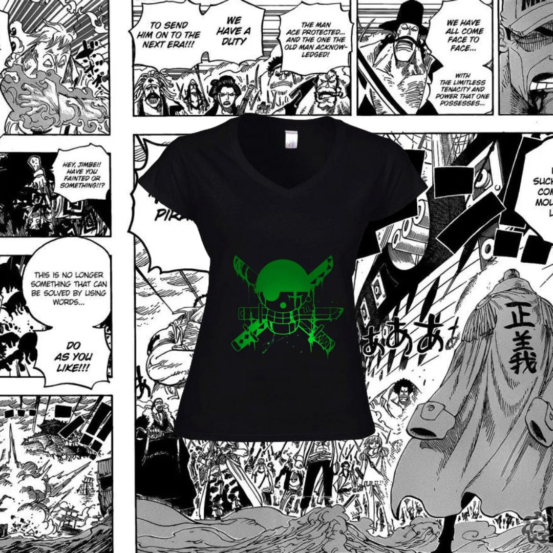 T-Shirt Donna Scollo V teschio Zoro